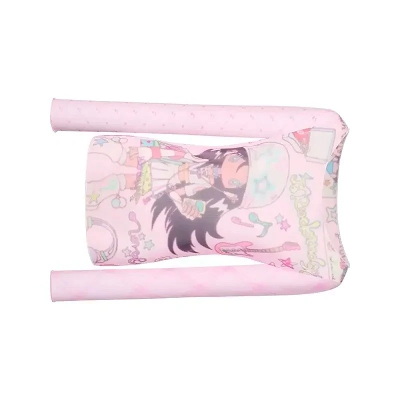 

Pink Mesh Long-sleeved T-shirt Anime Aesthetics Clothing Female Spring Summer Y2k Girl Slim One-shoulder Print Blouse Streetwear