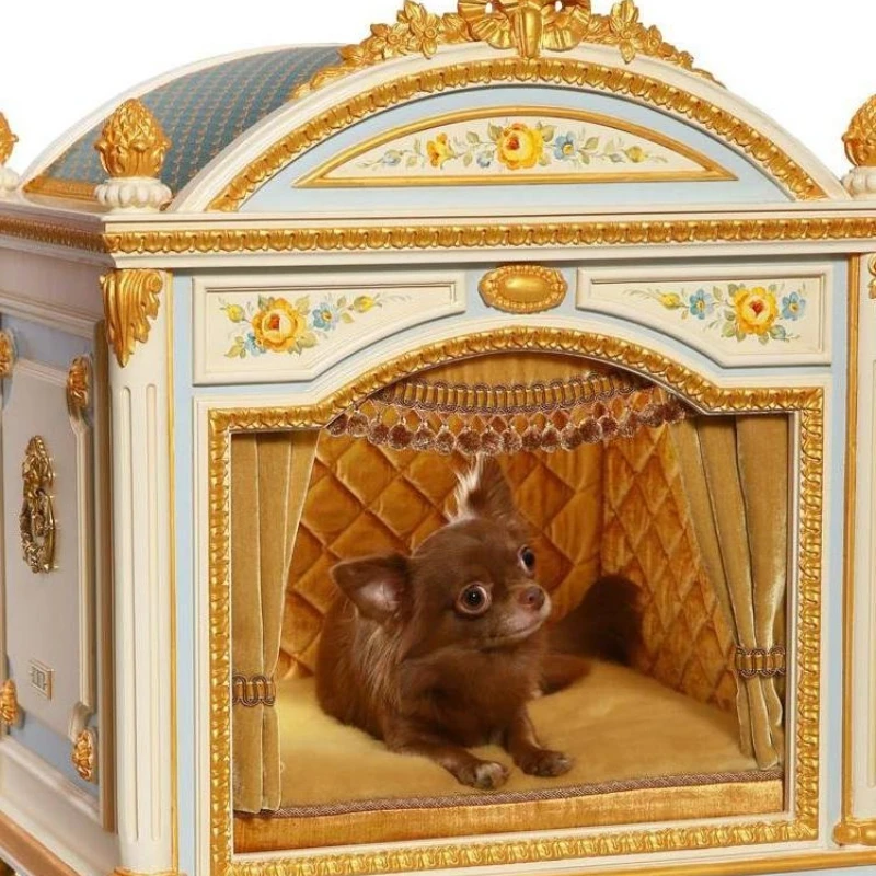 Luxury solid wood indoor pet cat kennel, small dog and cat high-end villa