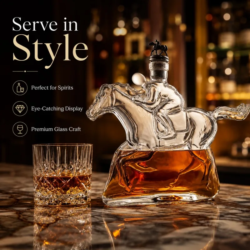 Unique Racing Horse Jockey Glass Decanter Premium Crystal Liquor Bottle Whiskey Storage Bar Decor Gift For Men