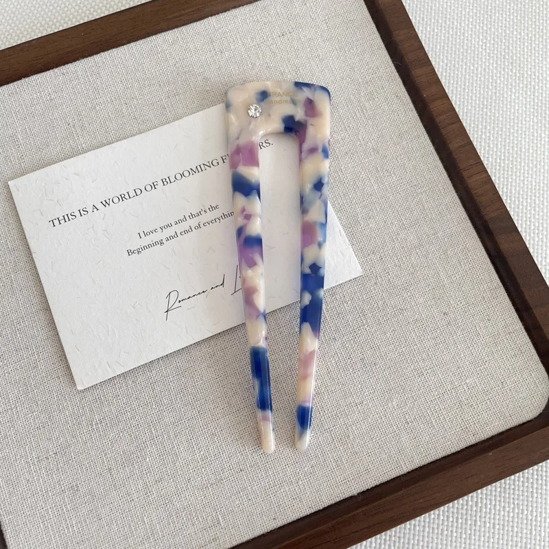 موضة النساء دبوس الشعر أناقة الملونة الرخام نمط كبير 11 سنتيمتر U على شكل خلات الشعر العصي الفتيات إكسسوارات الشعر 2026 جديد #5