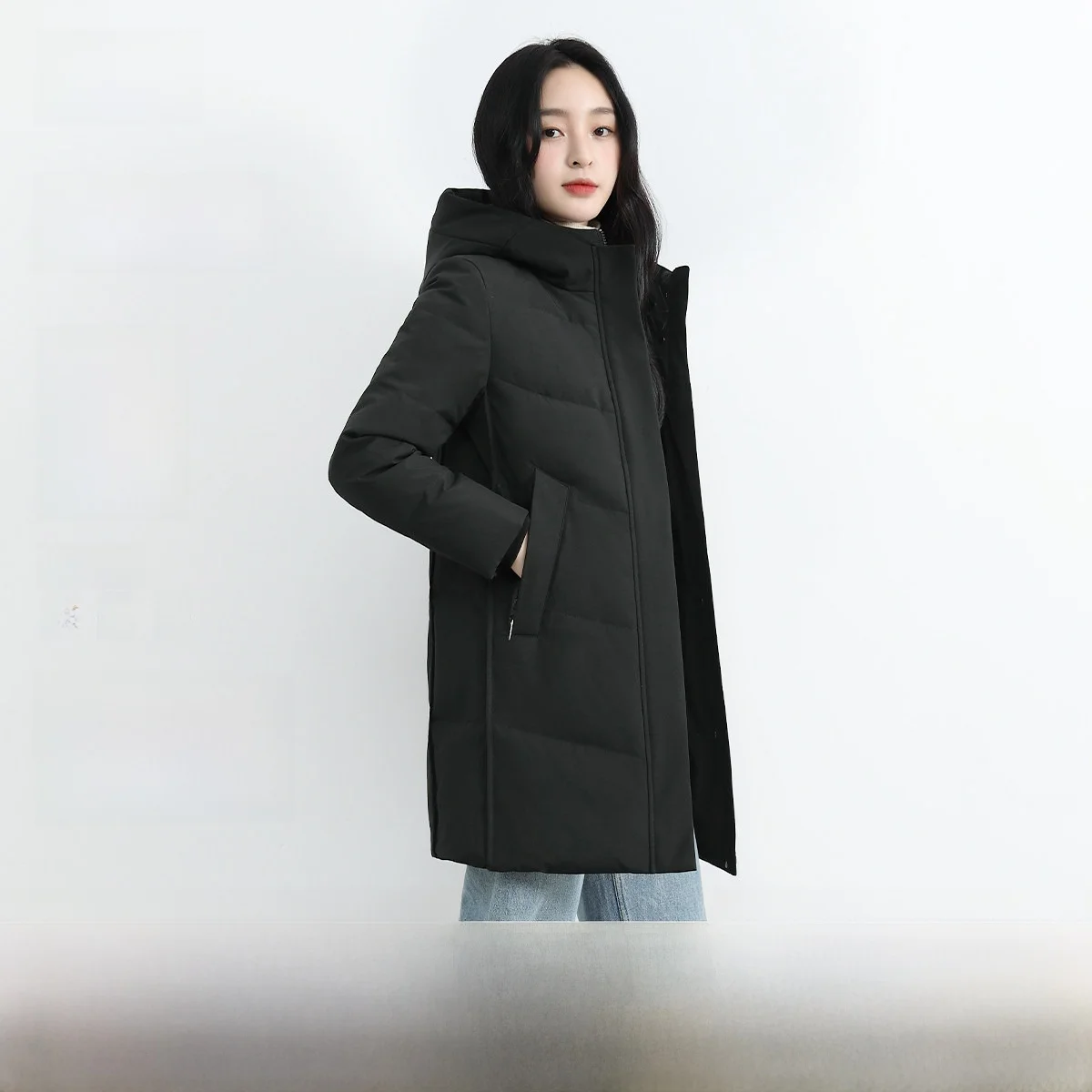 

Snowy Flight Women's Mid-Length down Jacket Comfortable Warm Hooded Autumn Winter Fashion Korean Style Slim Fit Long Sleeve Z...