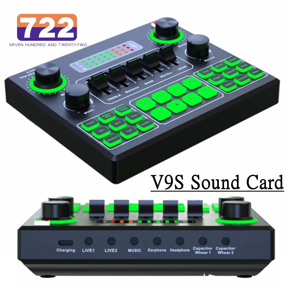 HD V9SJ Sound Card Live Sound Cards External Audio Mixer For Karaoke Broadcast Recording Home KTV Game Music Singing PC Phone