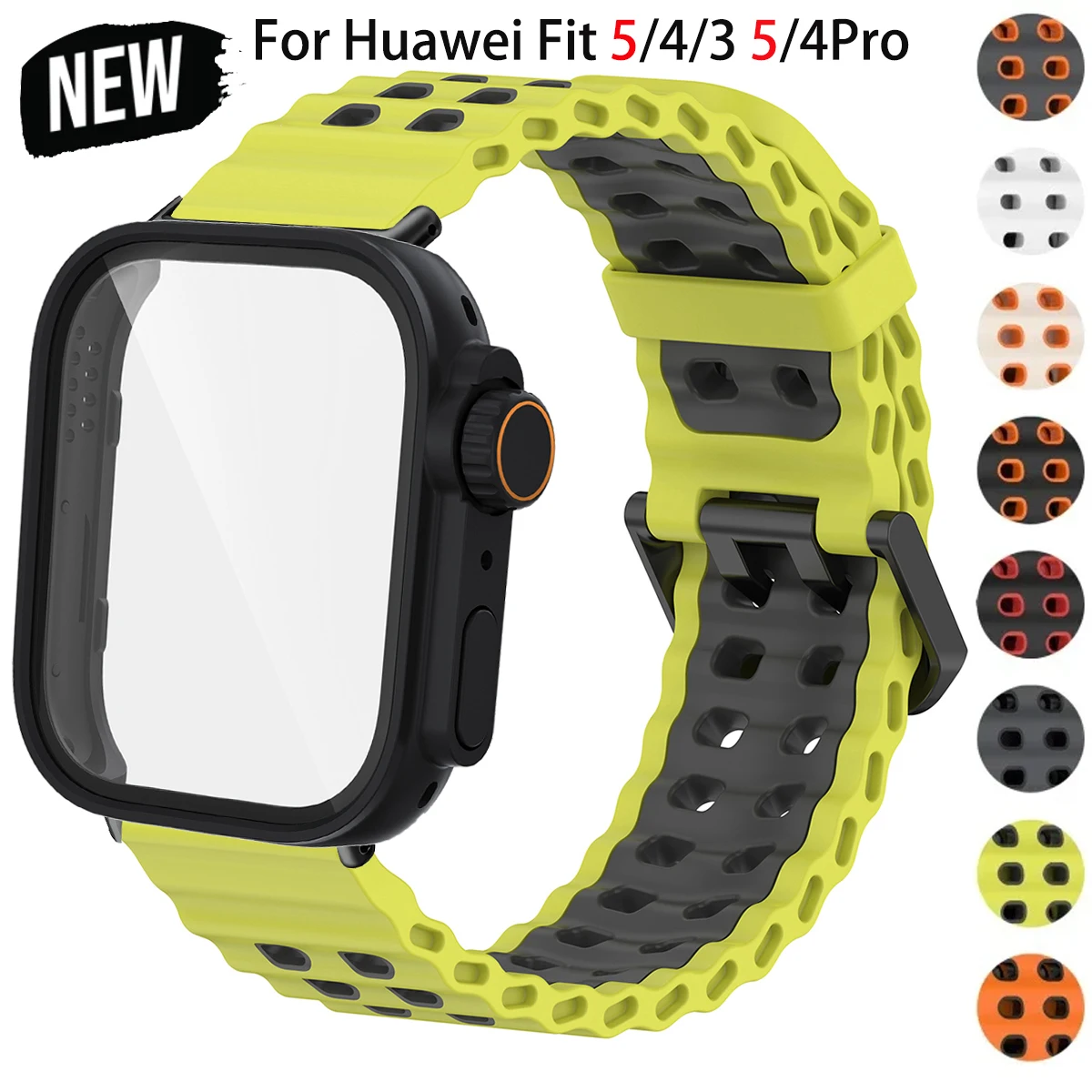 Silikonarmband + PC-Gehäuse + Panzerglas für Huawei Watch Fit 5/4 Pro 2-in-1 Sportarmband Schutzhülle für Huawei Fit 5/4/3