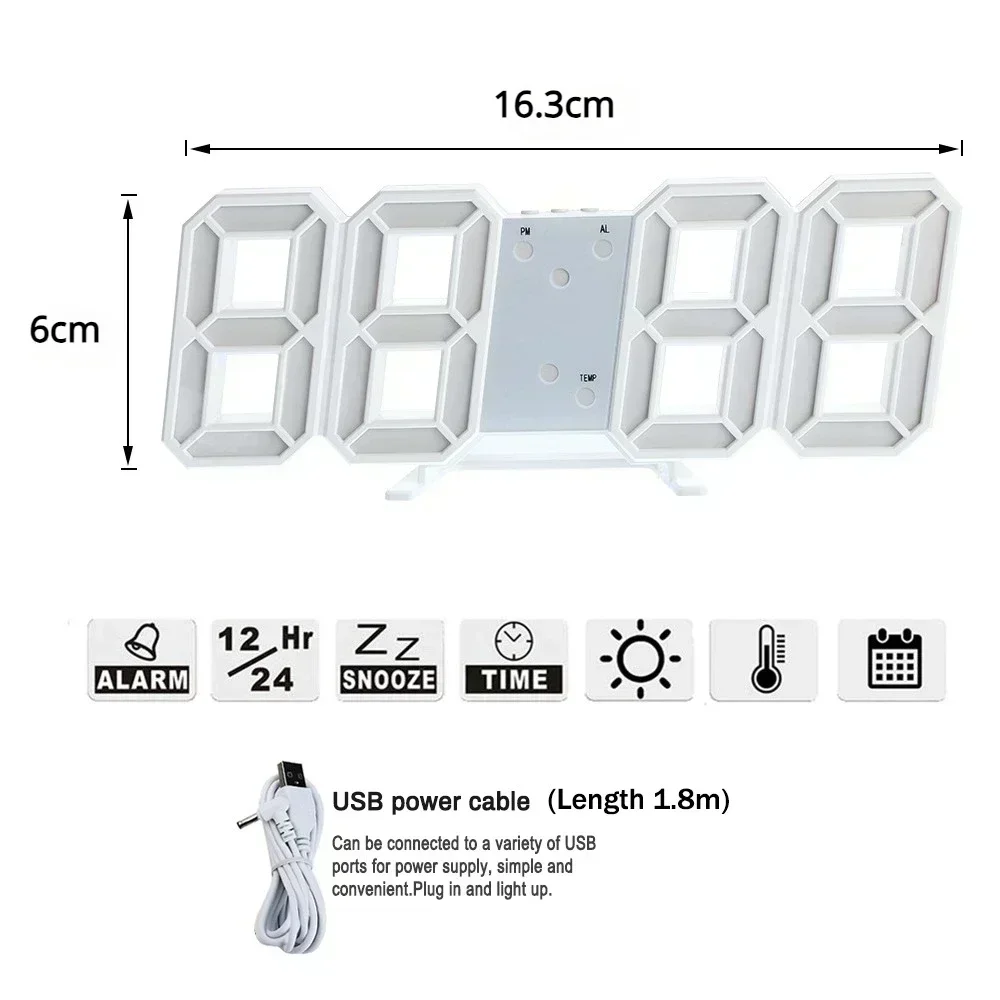 Digital Clock Wall Clocks Decoration for Bedroom Adjustable Electronic Watches 3D LEDs Home Decor Night Mode Watch Glowing