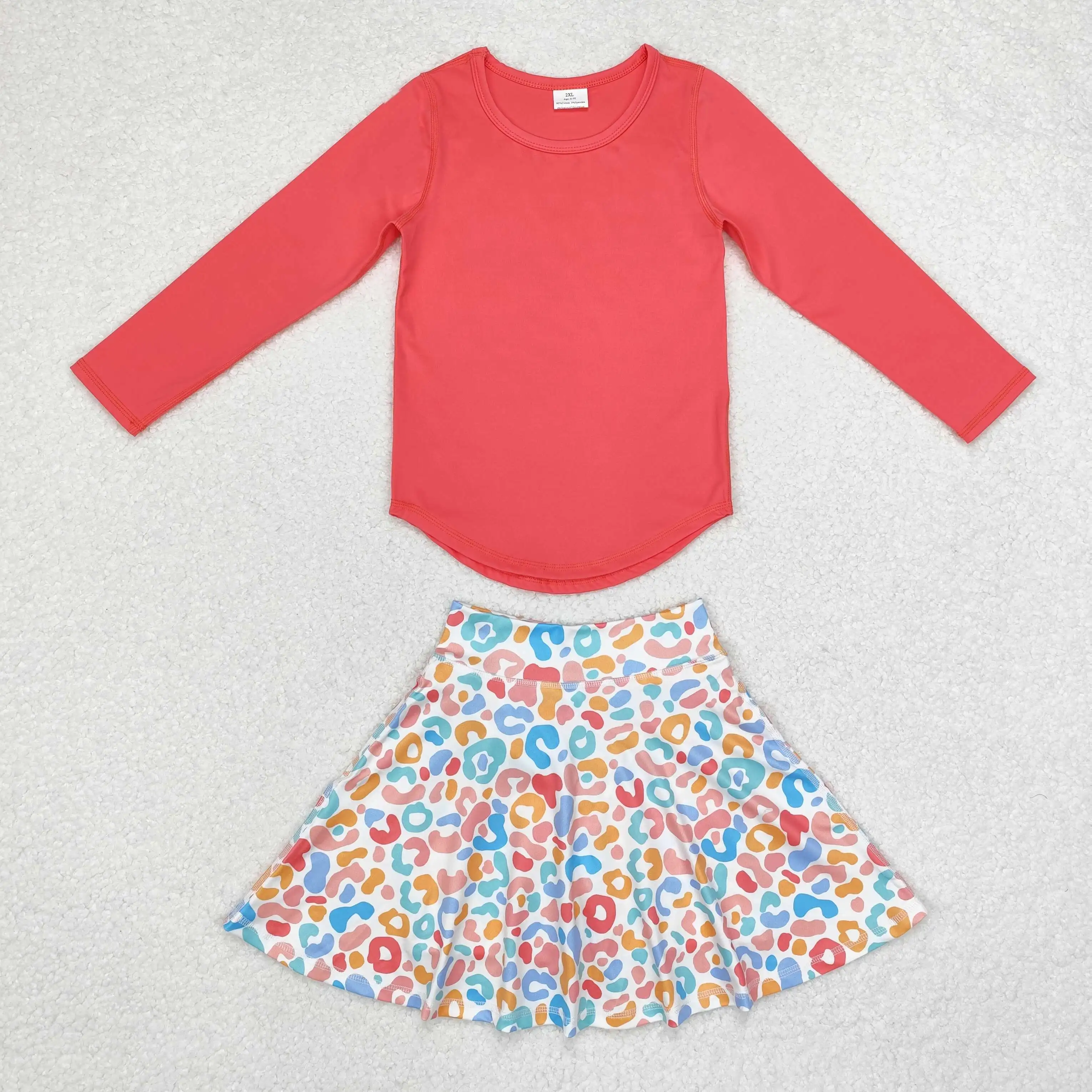 GT0643+GLK0026 Summer Boutique baby girl clothes girls dresses solid color long-sleeved top yoga dress kids clothes girl