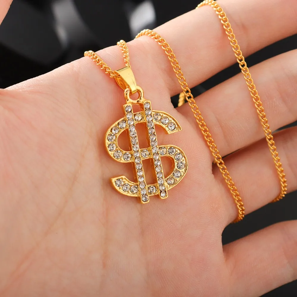 New Fashionable Metal Alloy Dollar Pendant Necklace for Men Exquisite Coin Symbol Chain On The Neck Accessories Trendy Jewelry