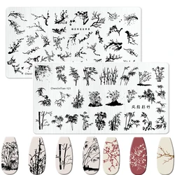 Plum Blossom Leaves Flower Stripe Design Stamping Plates Abstract Lady Face Nail Stamp Templates Leaf Floral Printing Stencil