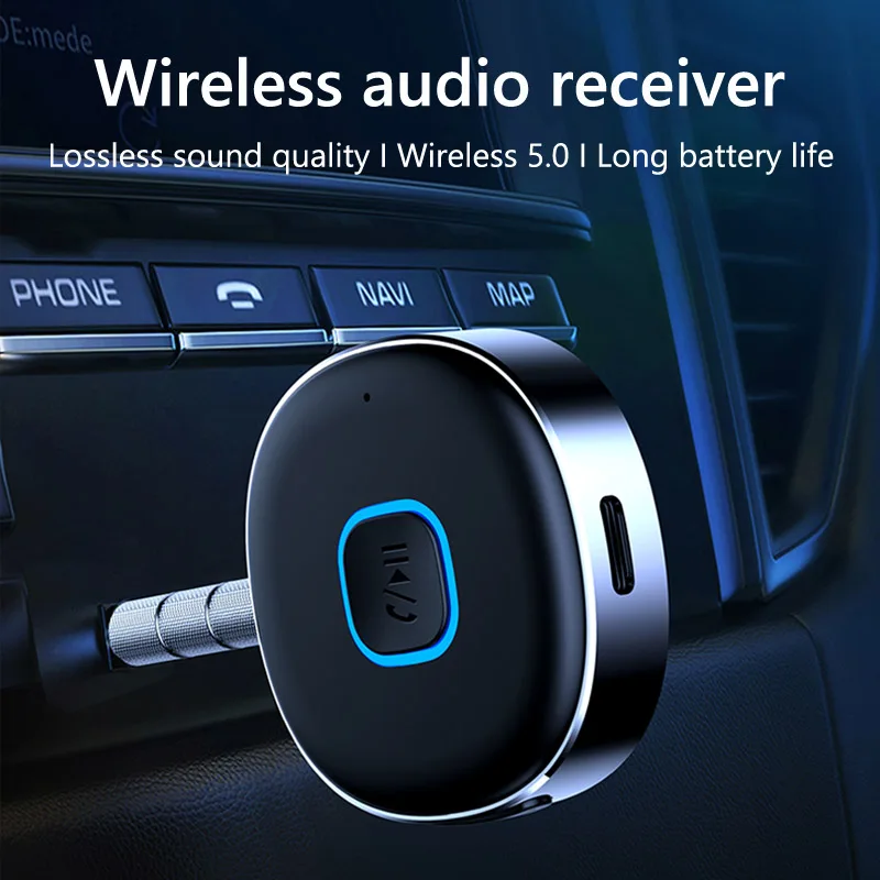 LOLOAGO Car Bluetooth-compatible 5.0 Receiver Noise Cancelling 3.5mm AUX Adapter Stereo Music Player Wireless Handsfree Car Kit