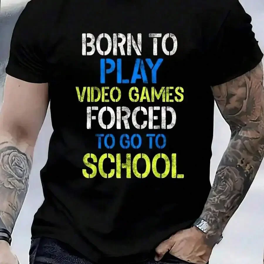 100% Cotton Born To Play Video Games Shirt Funny Video Gamer Gift Gaming T-Shirt Women's Men's Graphic Tee Causal Tops Fashion T
