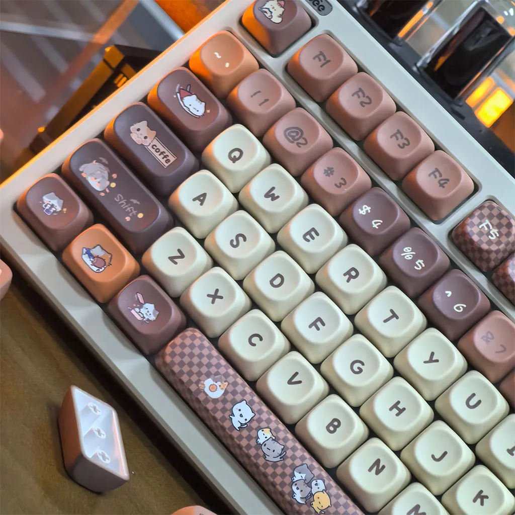 

Coffee Cat Keycap Set PBT Thermal Sublimation MOA Profile Cartoon Cute Kitten Brown Keycaps for MX Switch Mechanical Keyboard