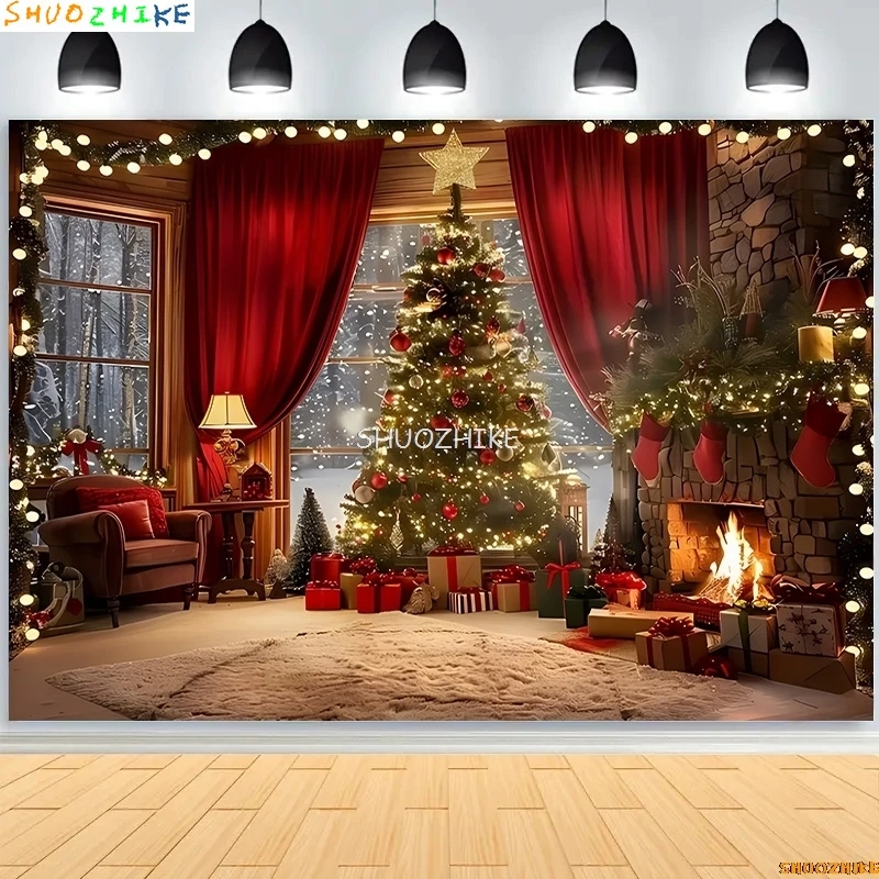 Christmas Day Wreath Snowman Photography Backdrop Props Family Xmas Eve Party Decor Living Room New Year Background DS-03