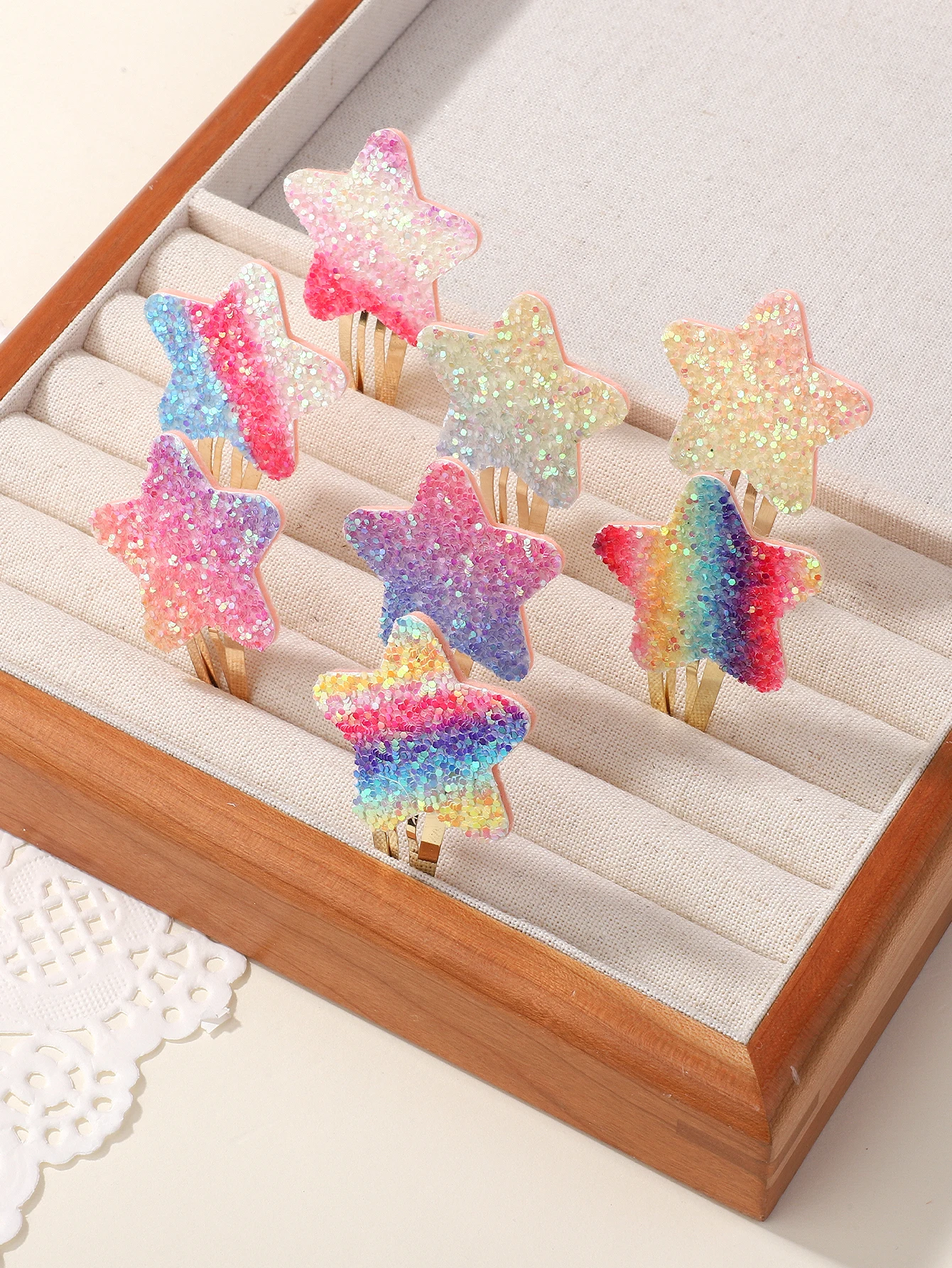 8Pcs Fashion Glitter Rainbow Flower Rabbit BB Handmade Hairpins For Cute Girls Hair Clips Barrettes Headwear Hair Accessories