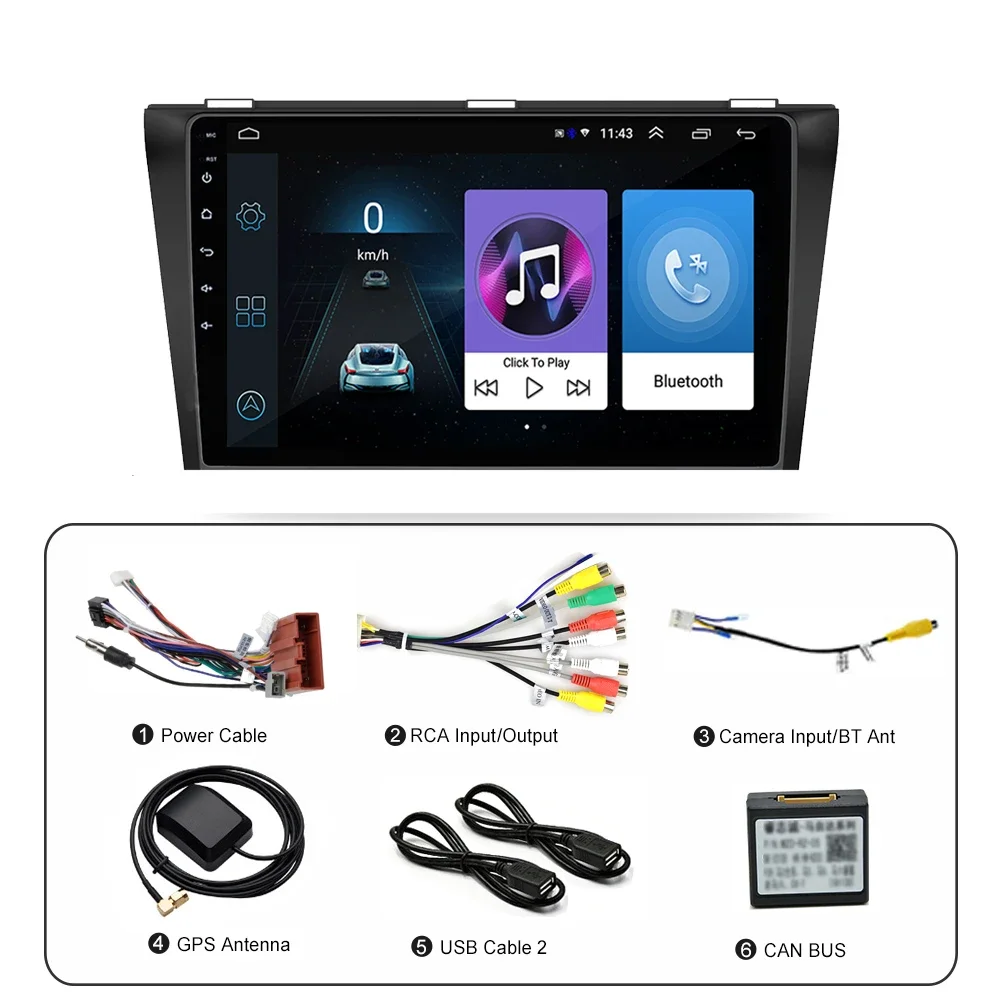 9 Lnch Android 9.0 2GB + 32GB RAM Car Radio Multimedia Player 2 Din Autoradio For Mazda 3 2004 2005 2006-2013 With GPS WIFI