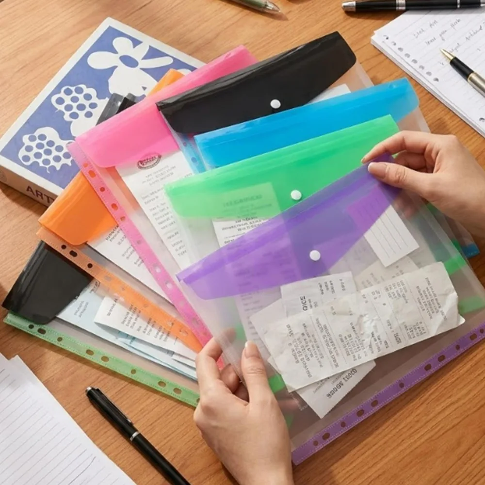 1-5Pcs Transparent File Bag with Record Labe Document Bag A4 Binder Pocket Plastic Envelopes Expand Binder Folders Stereoscopic