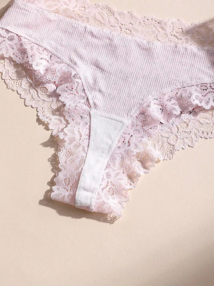 

Womens Lace Patchwork Seamless Low-Rise Thong Panties Soft Comfortable Breathable For Daily Wear