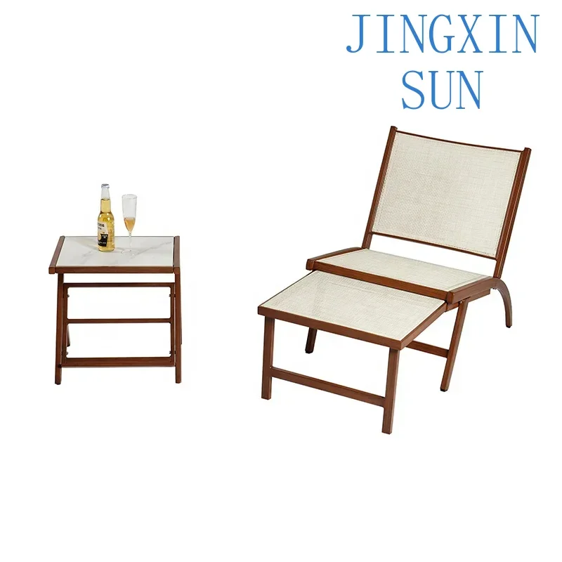 Modern Outdoor Patio Leisure Set Furniture Extendable Plastic Wood Aluminum Square Side Table Chairs