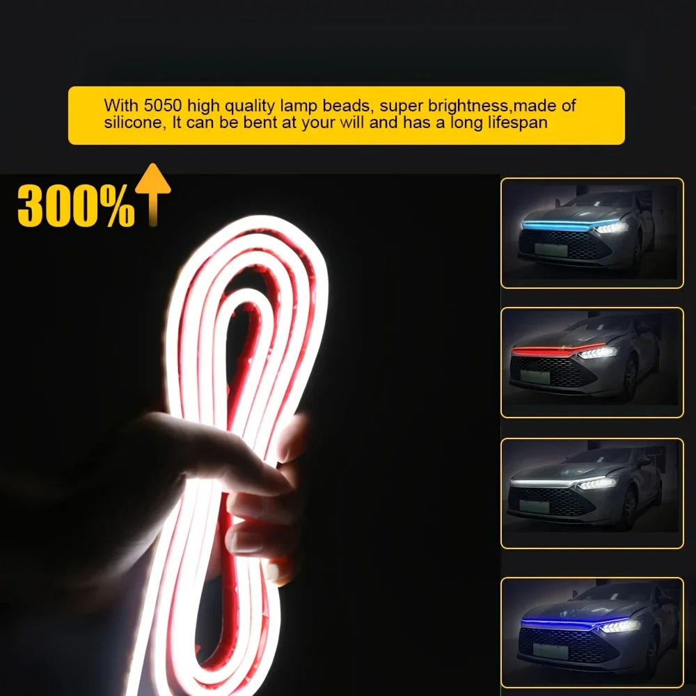 

Универсальная гибкая динамическая светодиодная лента для капота автомобиля 150 см/180 см, дневные ходовые огни (ДХО), 12В, атмосферная подсветка