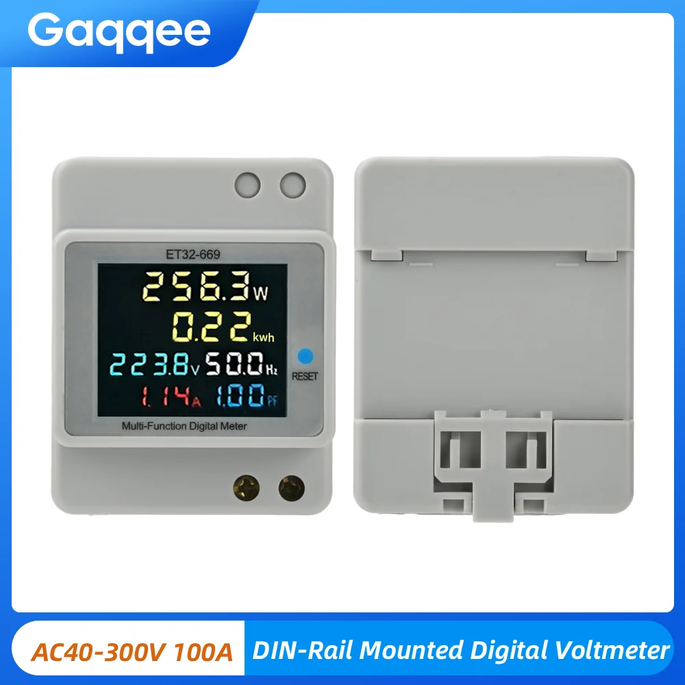ET32-669 DIN-السكك الحديدية الخيالة الفولتميتر الرقمي مرحلة واحدة الجهد/الطاقة الحالية متر تردد عامل تستر التيار المتناوب 40-300 فولت 100A