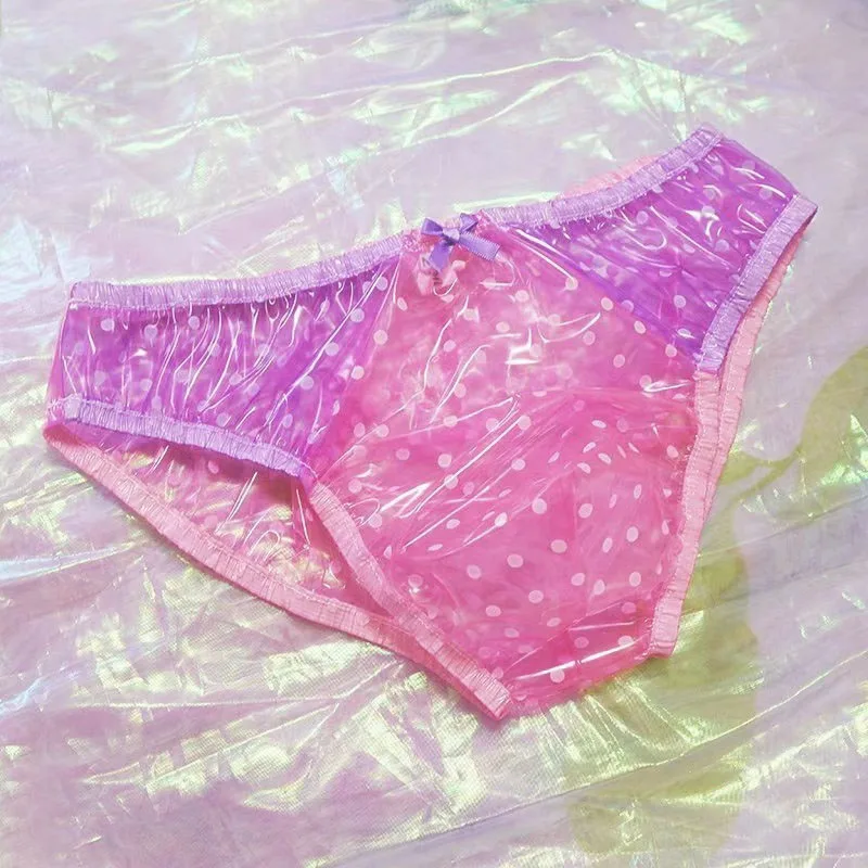 

Cute Bow PVC Smooth Soft Silent Men's Low-Waist Briefs Plastic Film Splicing Fetish Pants Contrast Color Underpants