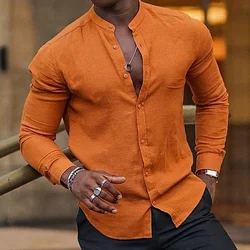 Camisas de manga larga para hombre, ropa de playa con botones, cuello levantado, color negro, blanco y rosa, para primavera y verano, hawaiana, 6XL