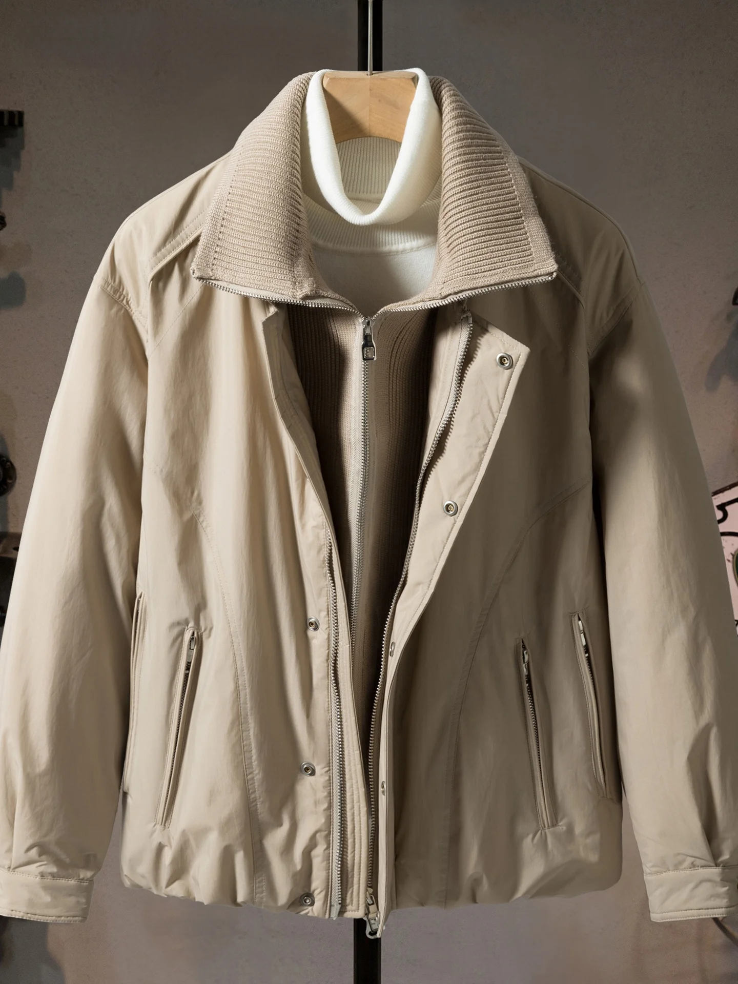 

Модная мужская пуховая куртка с высоким воротником и вязаными вставками, теплая зимняя верхняя одежда, новинка, повседневный стиль