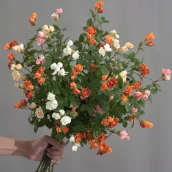 Long Branch Small Rose Bouquet Nordic Flower Arrangements Artificial Flower Bouquet for Home Dining Table Wedding Party Decor