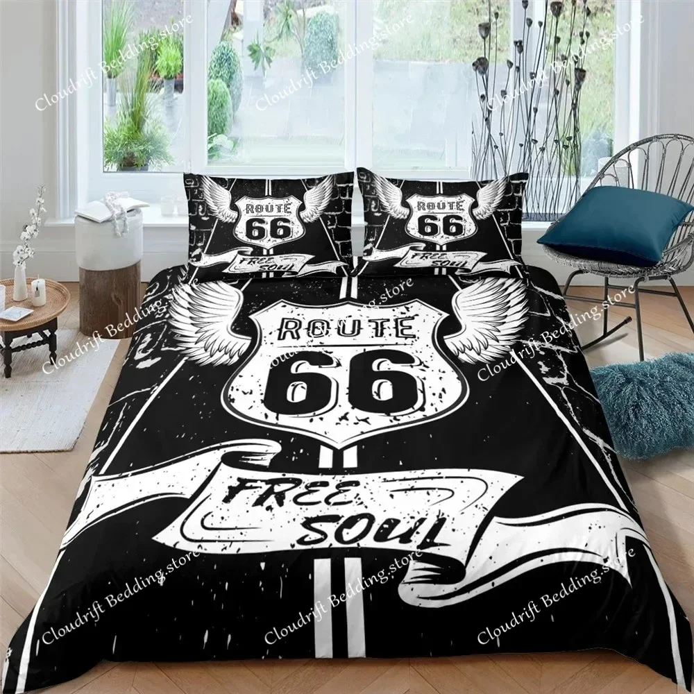 American Route 66 Bedding Set Duvet Cover 12 Pillowcase Comforter Polyester Quilt Cover King Queen Duvet Cover Set