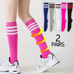 2 pairs of women's calf socks three bar middle socks striped socks knee socks sports women's socks solid color three bar stockin