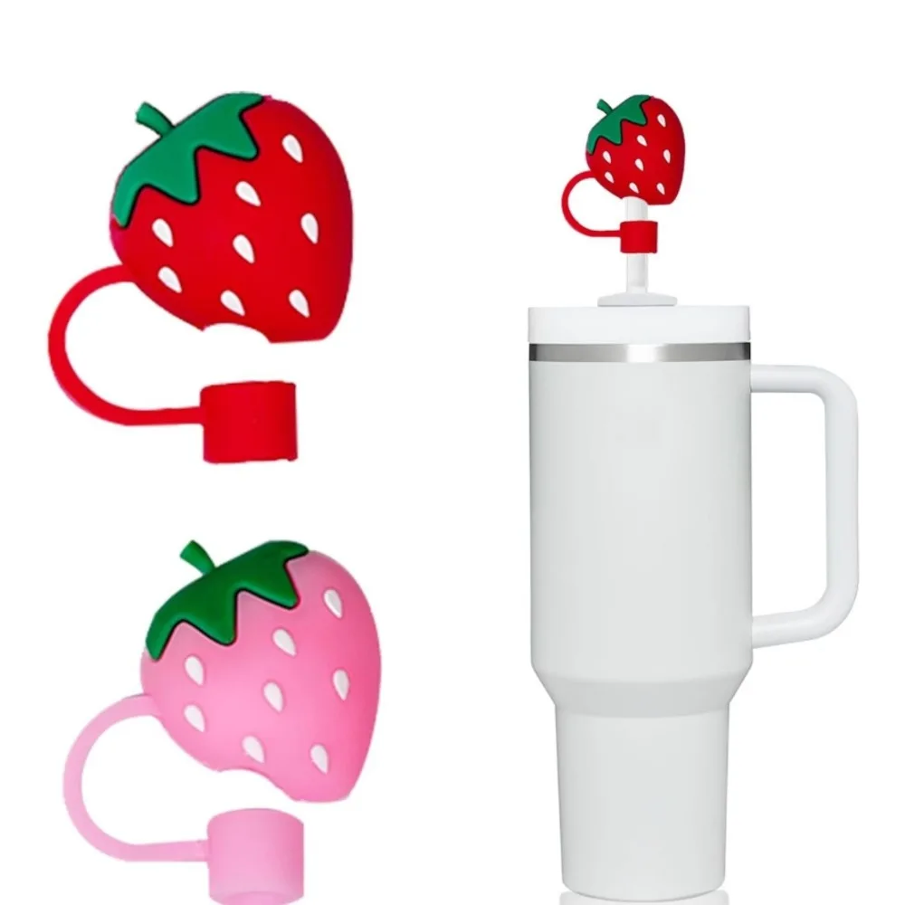 2pcs Strawberry Straw Cover Cap For Stanley Cup Accessories Cute Flower Straw Toppers For Tumblers 10mm Silicone Straw Covers