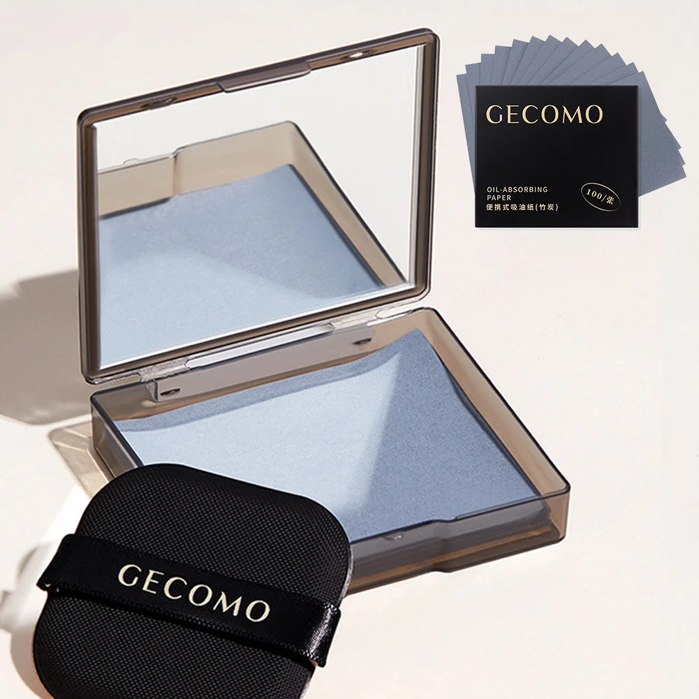 100 ورقة من ورق التحكم في الزيت مع علبة وبودرة منتفخة لامتصاص الزيت من فحم الخيزران وأوراق نفخ زيت الوجه للبشرة الدهنية #6