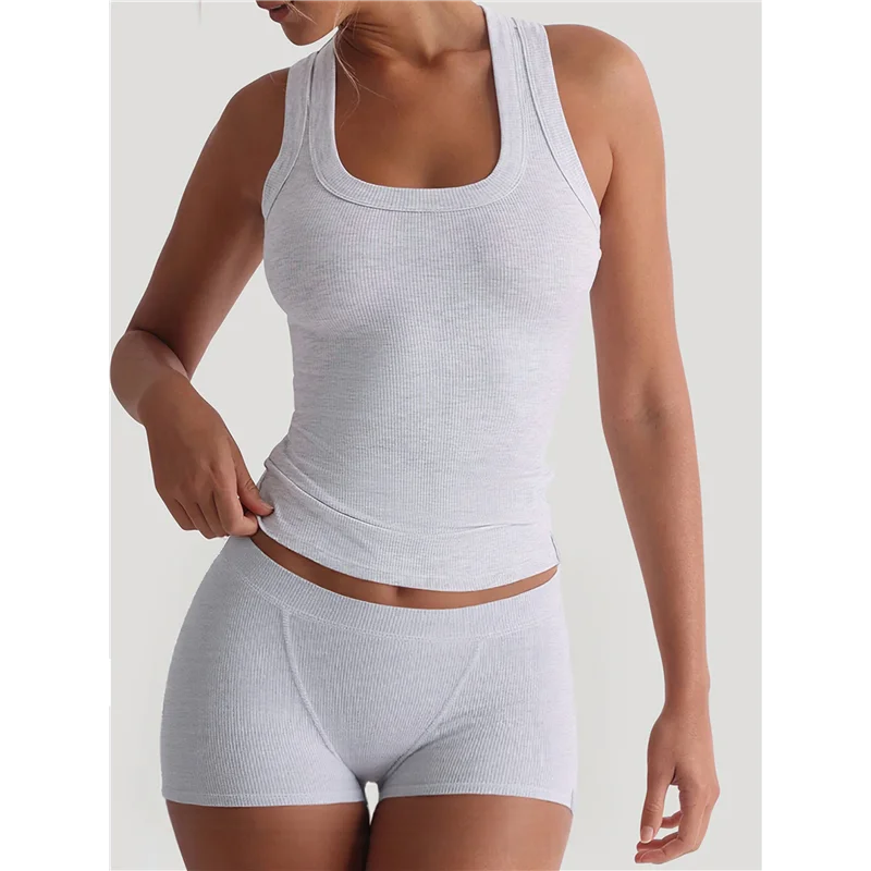 A83F-Women's Slim Fit Sports Shorts Set Sleeveless Top And Shorts