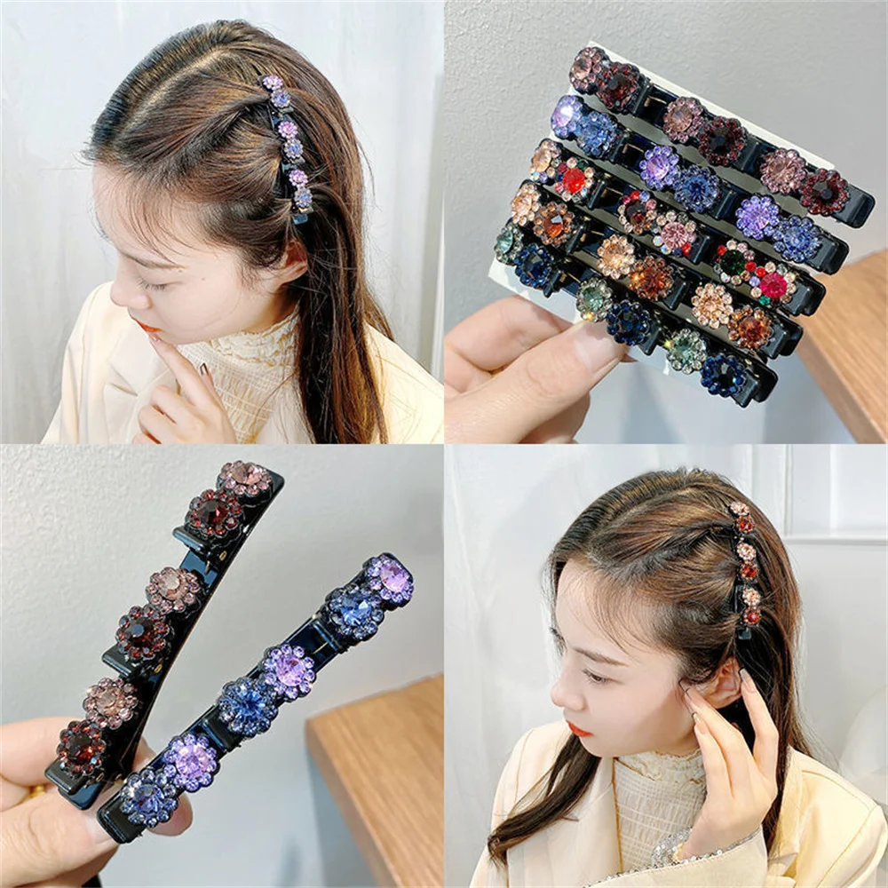 New Sparkling Crystal Braided Hair Clips Double Layer Bangs Hair Clip Fashion Women Hairpin Hair Accessories Hair Styling Tools