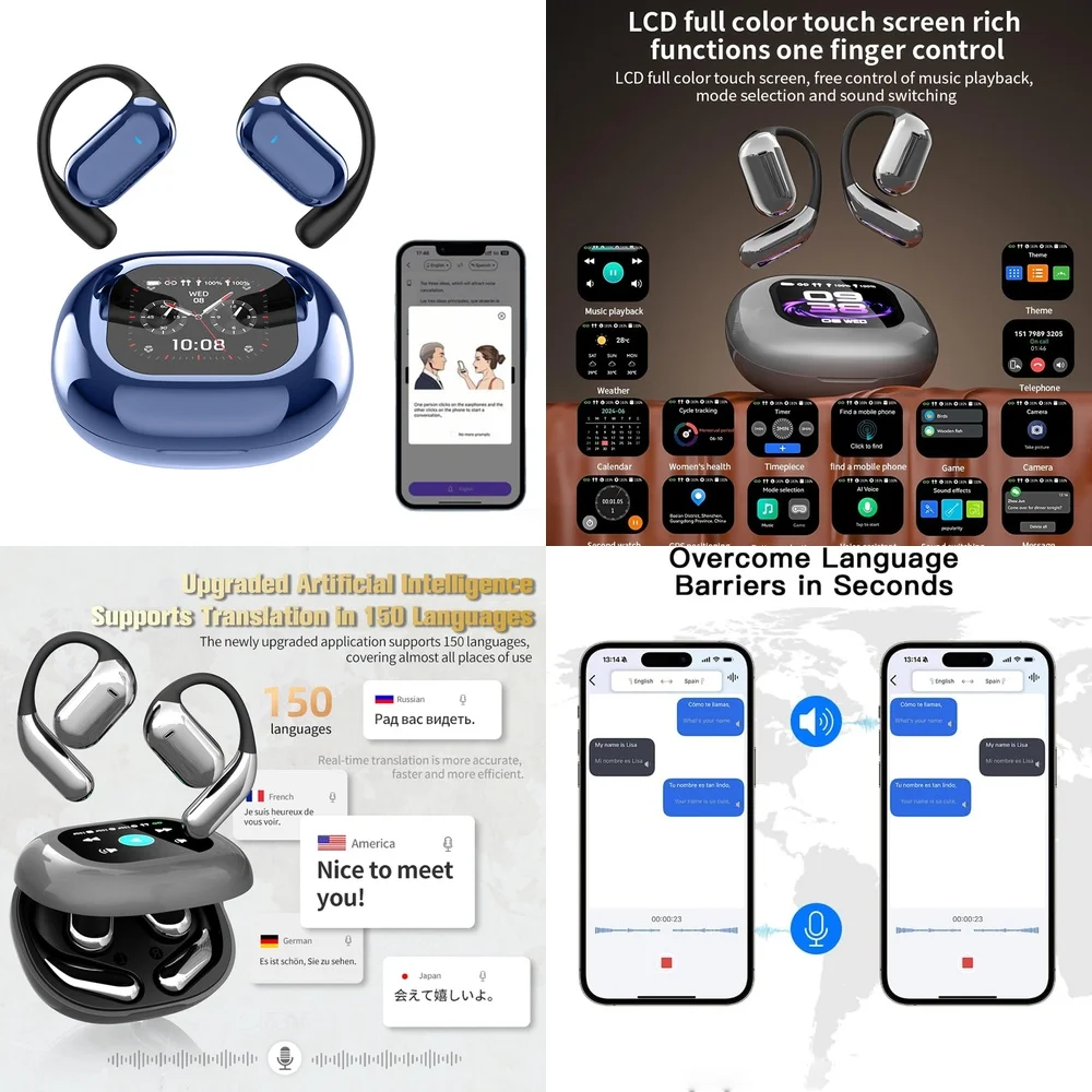 Clear Calls Wireless Earphone with 144 Online AI Languages OWS AI Translation Earbuds for Travel Business Trending Products