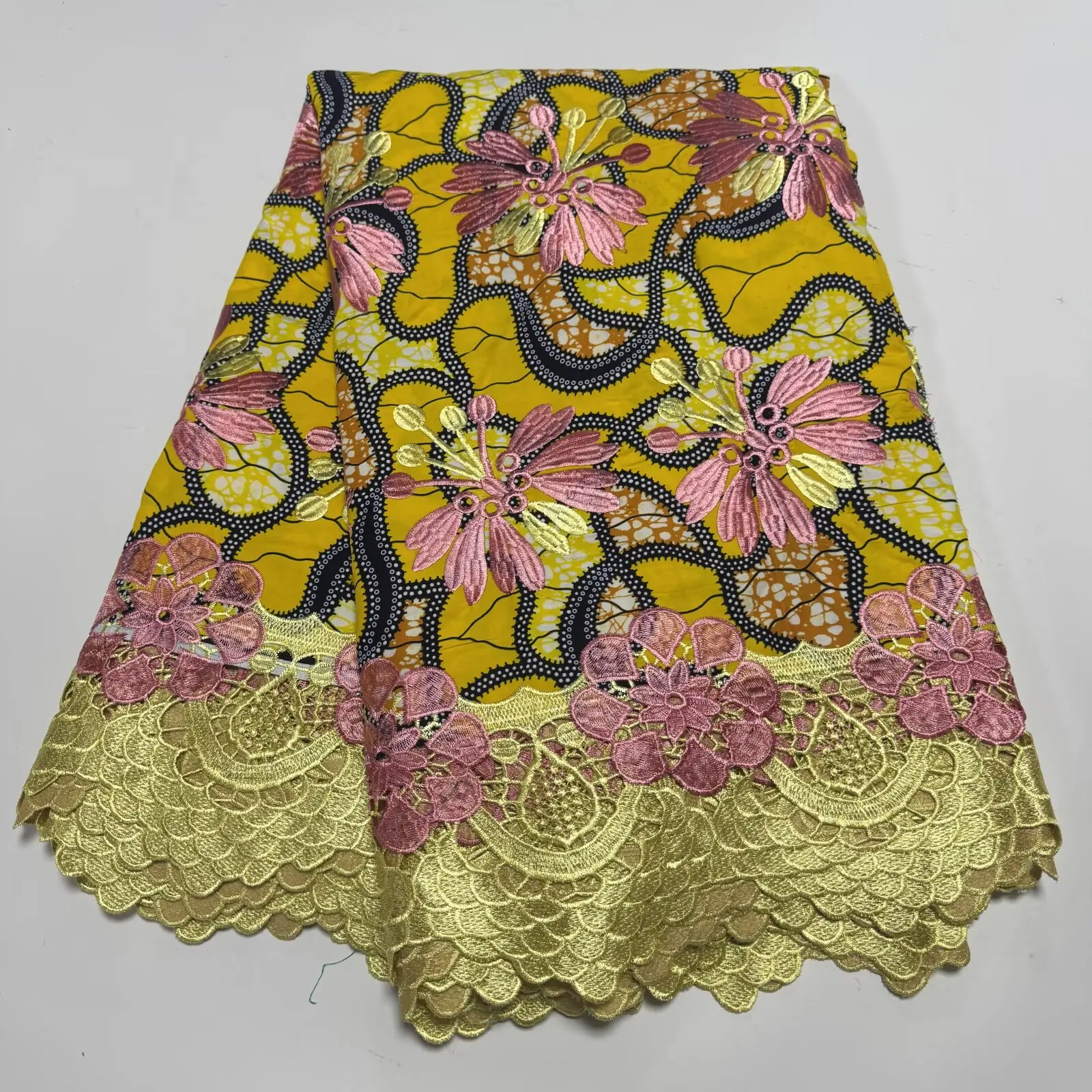 

2025 Hot Popular Ankara Wax Lace Fabric 6yards African Nigerian 100% Cotton Wax Print Fabric Guipure Lace With Wax Z5-1018-1
