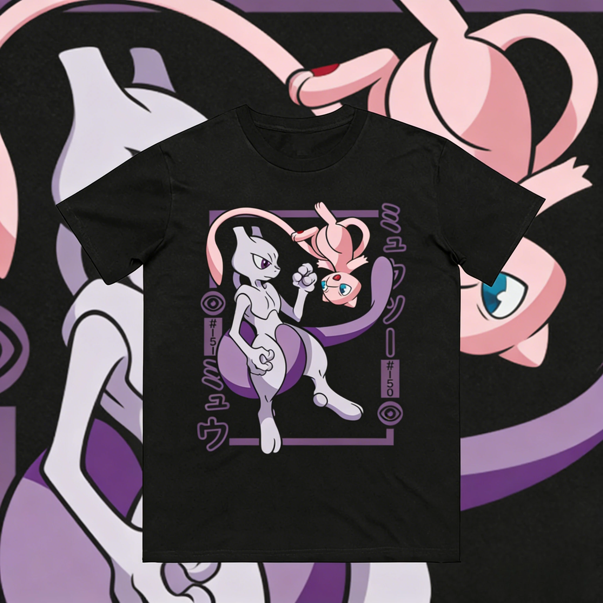 

2026 Summer Mewtwo Retro Cosplay T-shirt Men's Oversize Casual Cotton Printed Short-sleeved Unisex Children's Sports Shirt