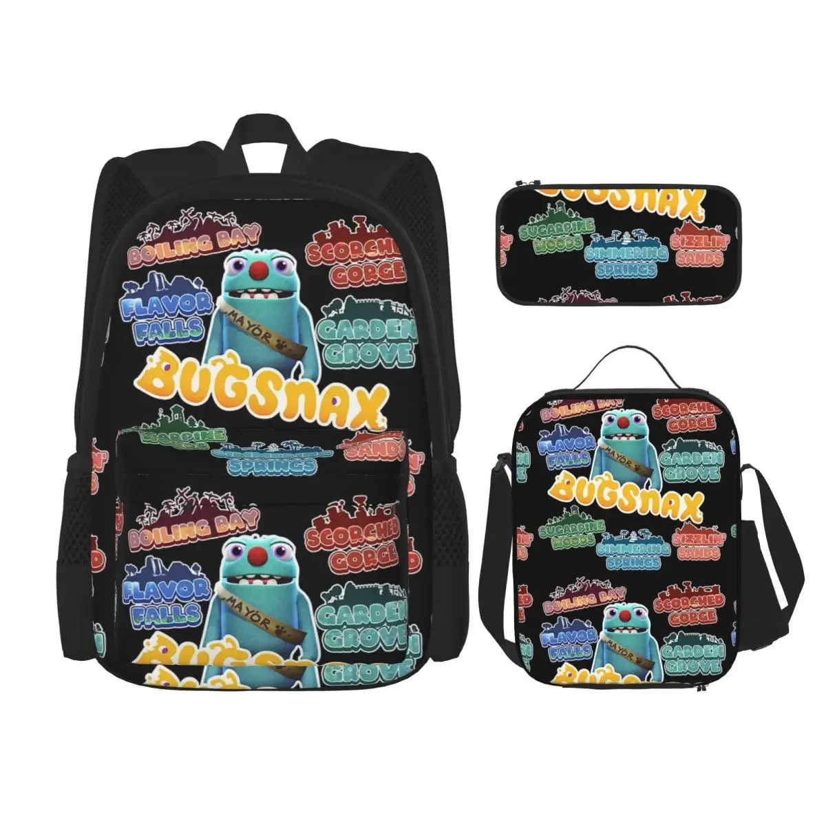 

Bugsnax Locations Fan Art Pack Pink Kinda Bug Backpacks Bookbag School Bags Kids Rucksack Lunch Bag Pen Bag Three-Piece Set