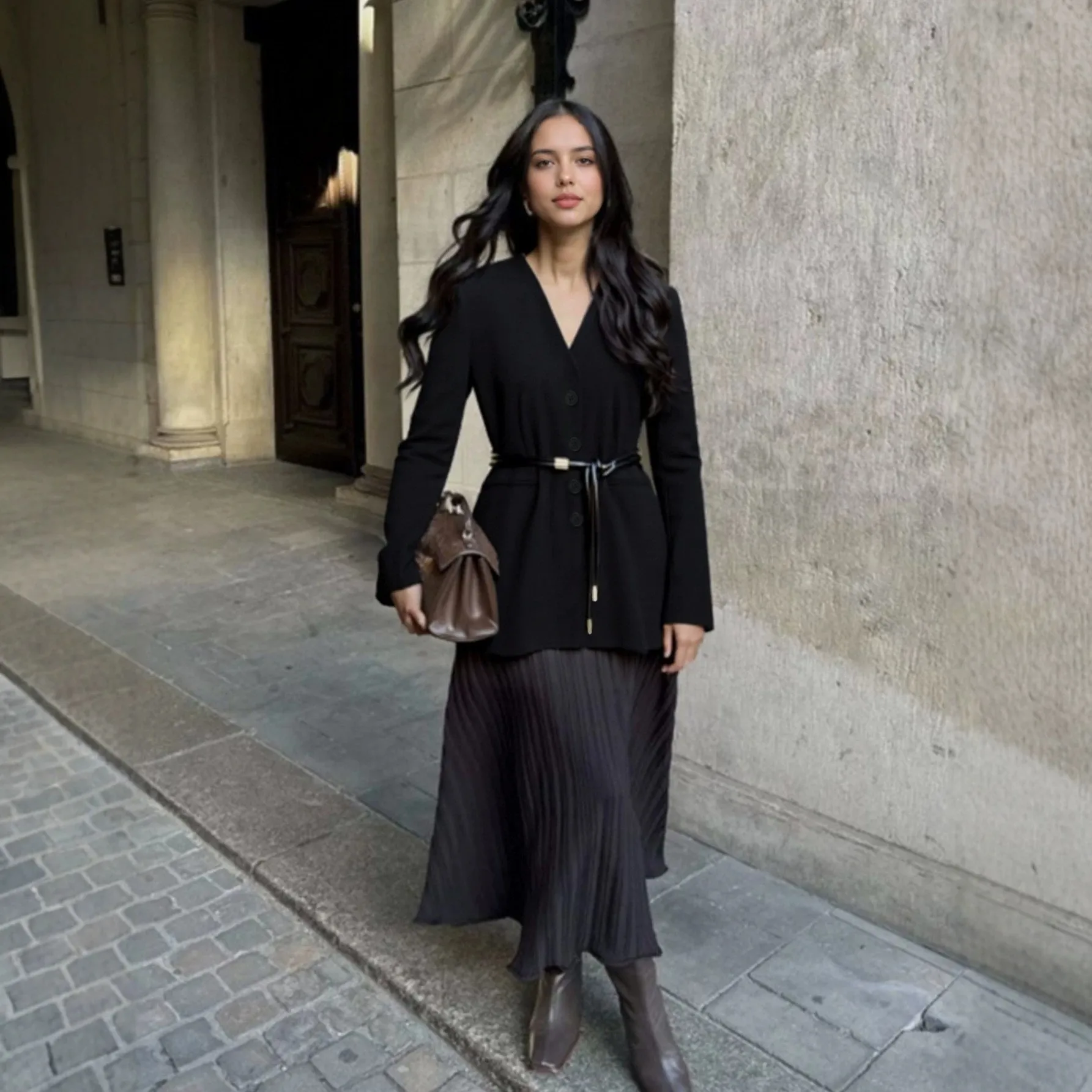 Mid Length V Neck Hat Commuter Chic with Regular Fit Elegant Belted Closure No Hood Elegant Business Jacket Women Belted Jacket
