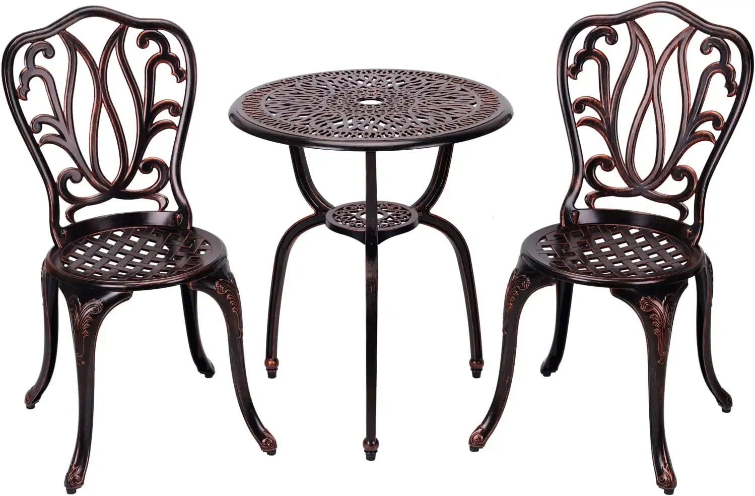 3 Piece Bistro Set,Outdoor Patio Set,Anti-Rust Cast Aluminum Bistro Table Set for Park Yard Front Porch Furniture(New Brown)…