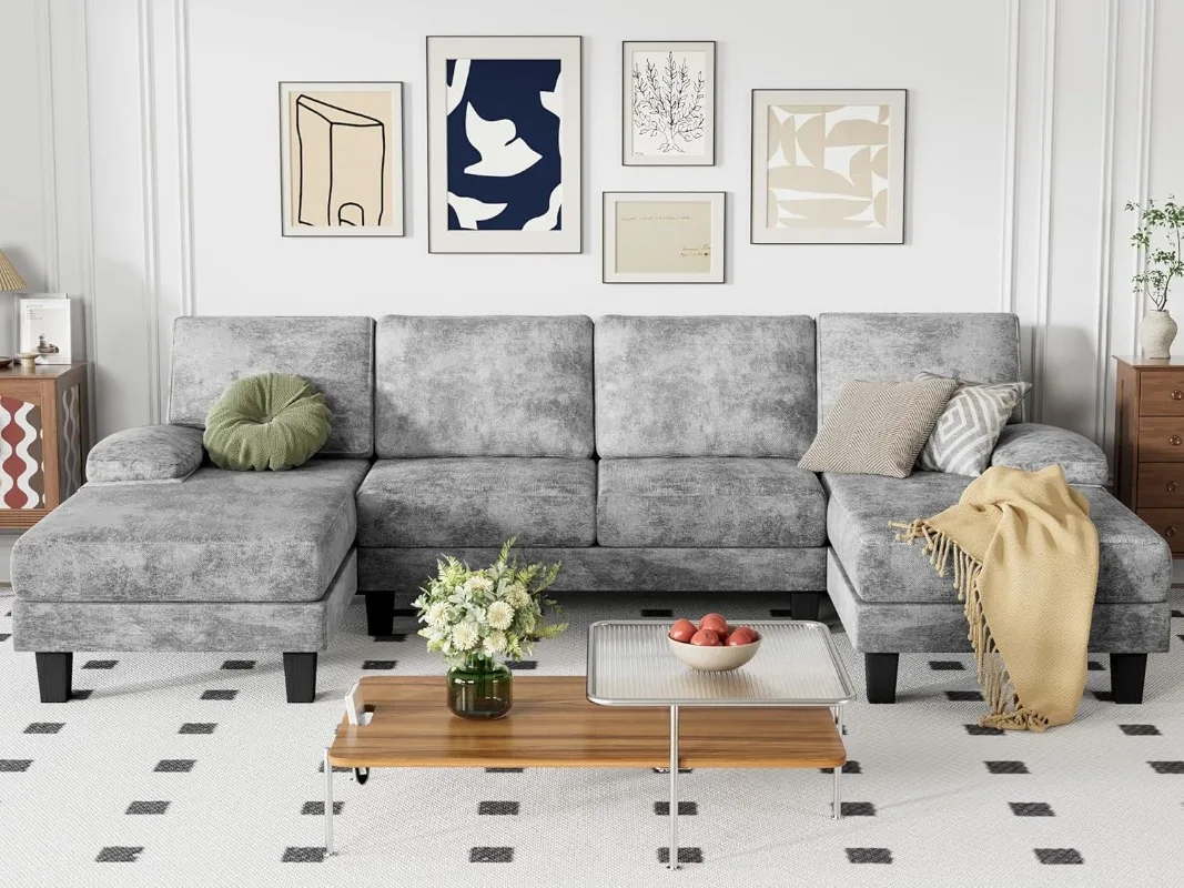 

Convertible Sectional Sofa U-Shaped Couch with Soft Modern Cotton Chenille Fabric for Living Room, Oversized Seats with