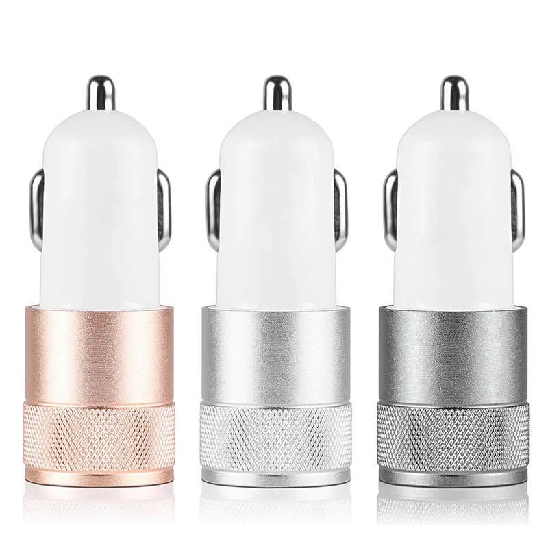 1~6PCS Mini Dual USB Car Charger Aluminium Alloy Dual-Port Car Charger Rapid-Charge Durable For IPad Smart Mobile Cell Phone