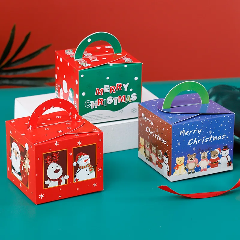 200Pcs Christmas Eve Apple Handheld Box Handmade Niujuan Sugar Snow Crispy Cake Dry Box Christmas Baking Packaging Box