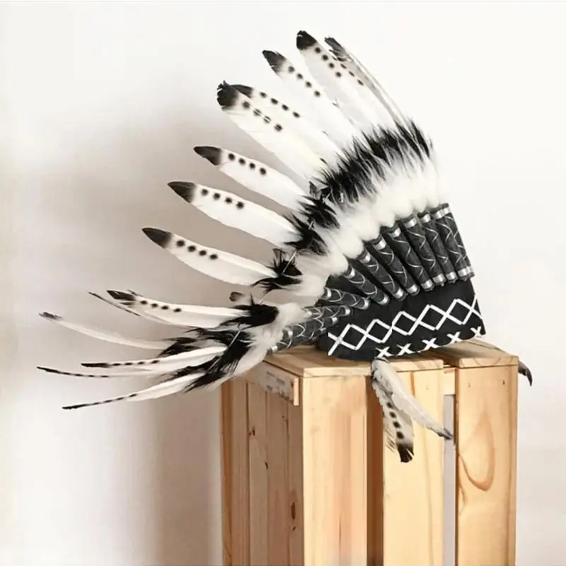 Indian Feather Headwear Halloween Party Cosplay American Native Indian Feather Headdress Photography Prop Headband Headpiece