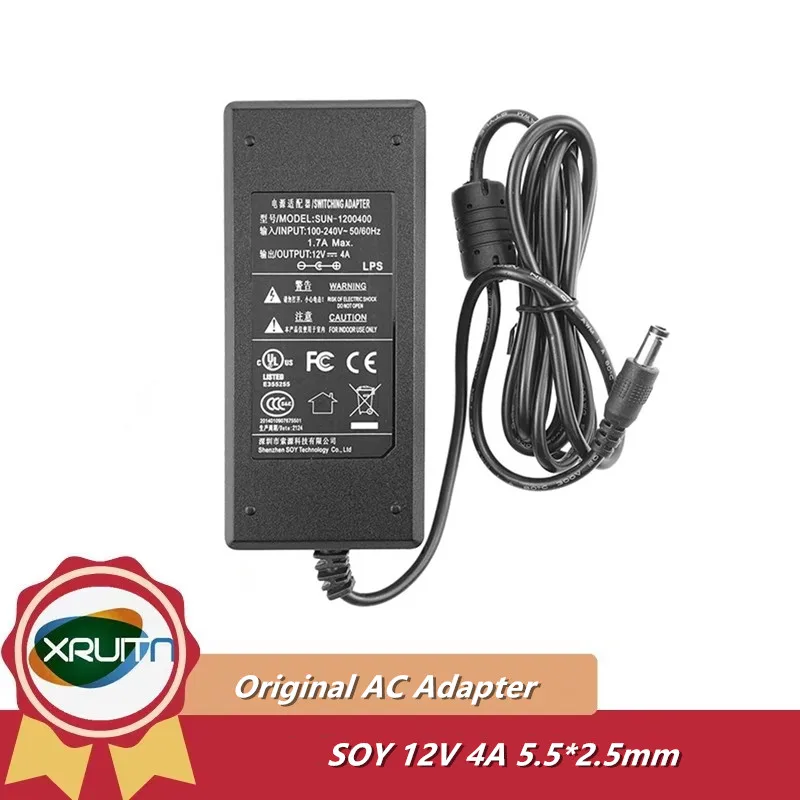 Original SOY SUN-1200400 12V 4A 48W AC Adapter Charger For MSI Optix MAG270VC2 / SKYWORTH Monitor Power Supply GQ48-120400-E1