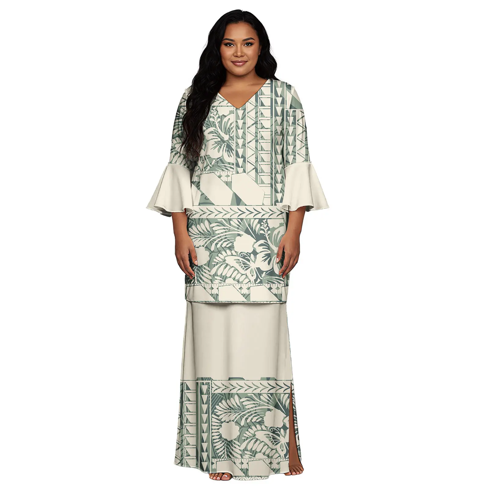 Elegante abito da spiaggia maxi da donna personalizzato tribale polinesiano samoano Island Tiare Flower Abiti da sera lunghi ed eleganti Puletasi