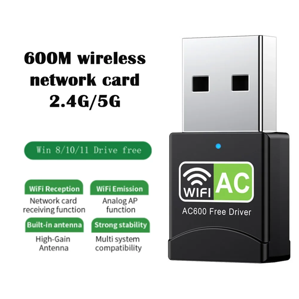 WiFi Network Adapter Dual Band 2.4GHz 5Ghz Free Driver Realtek RTL8811CU Chip Mini USB Wireless Network Card 600Mbps