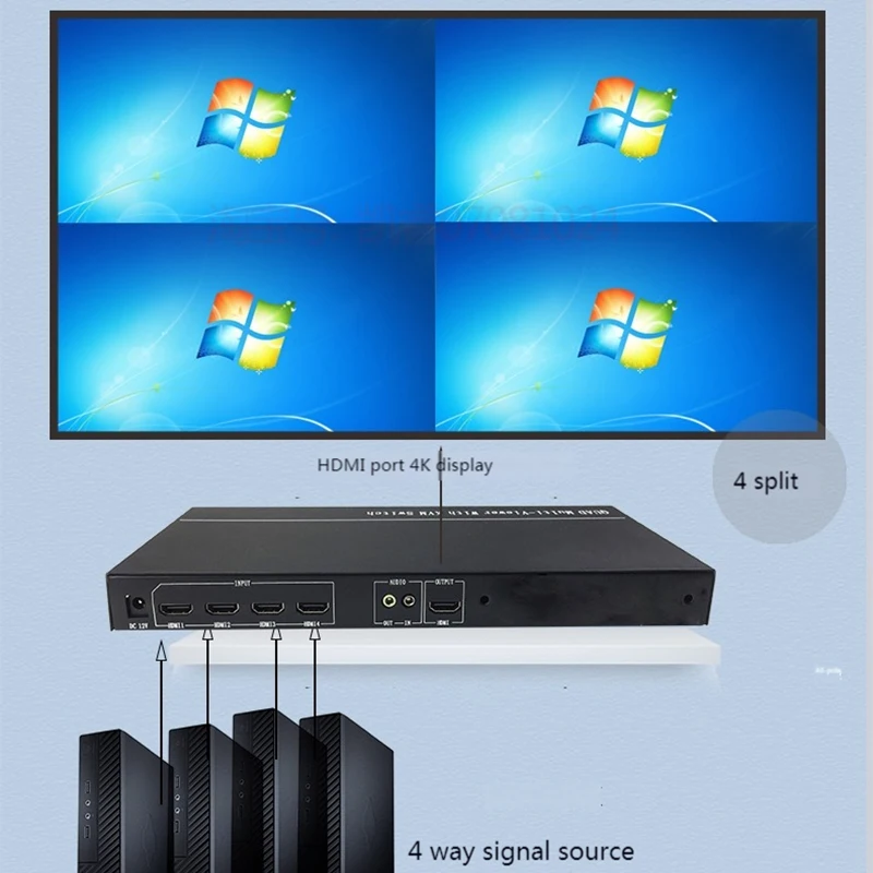 4K@60 4x1 HDMI Quad Multi viewer 4 in 1 Out 4 Channel Video Splitter switcher multiplexer for PS4 DVD Camera PC To TV Monitor