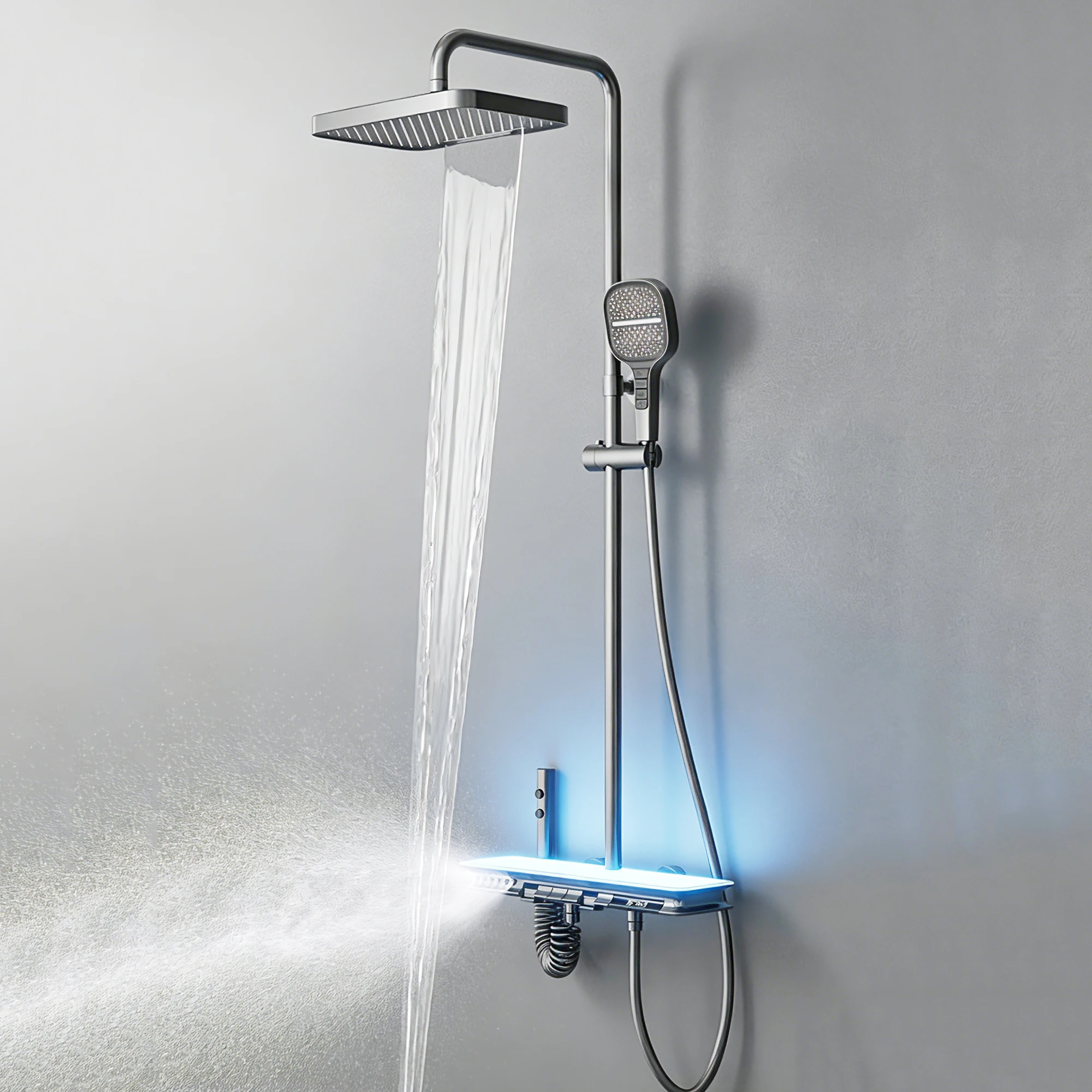 6 Functions Shower Mixer Set System High Pressure Rain Shower Head for Bathroom Wall Mounted Shower Fixture With Ambient Light