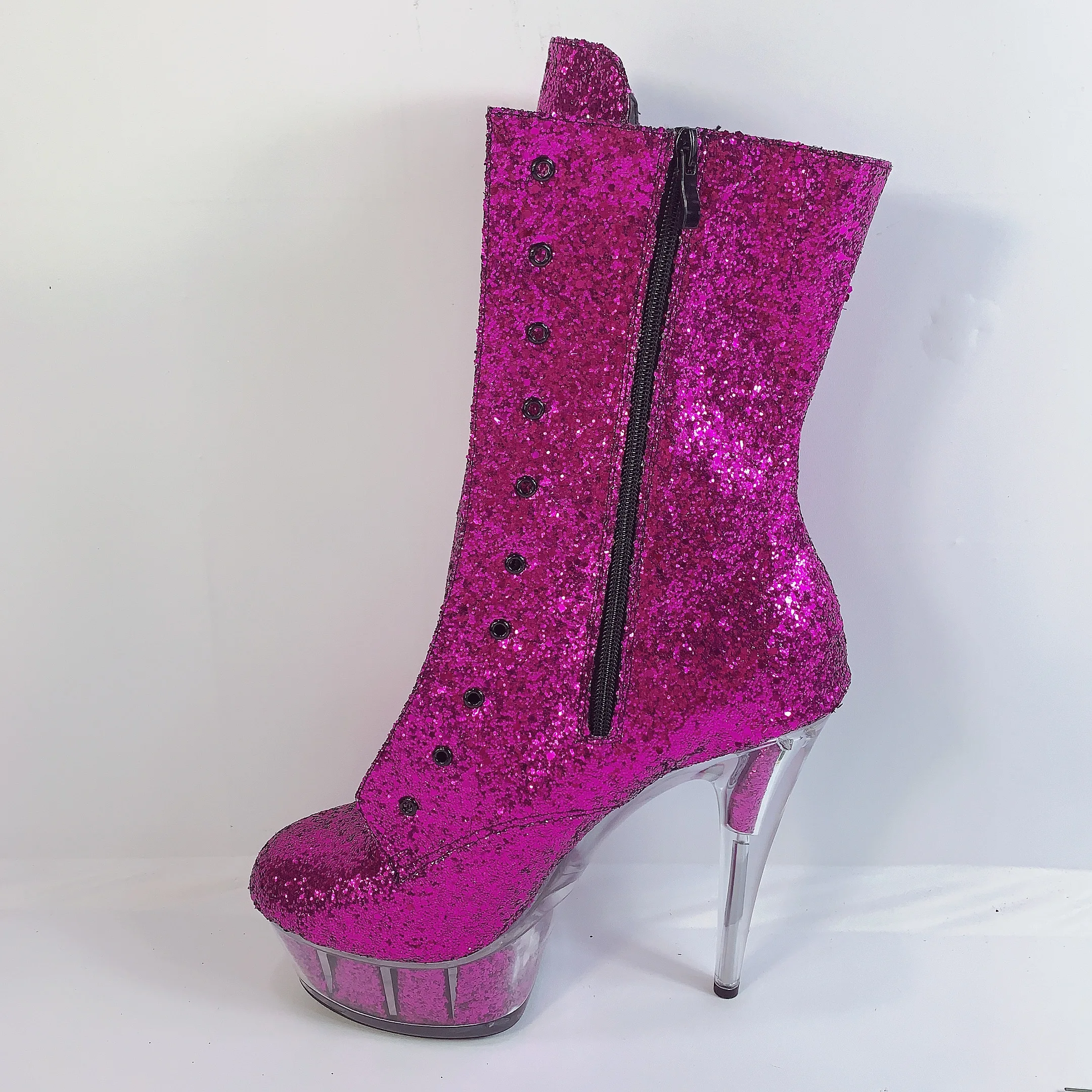 

15cm high boots, high heels, stylish and sexy lace-up female boots, model catwalk platform shoes, sequined ankle boots