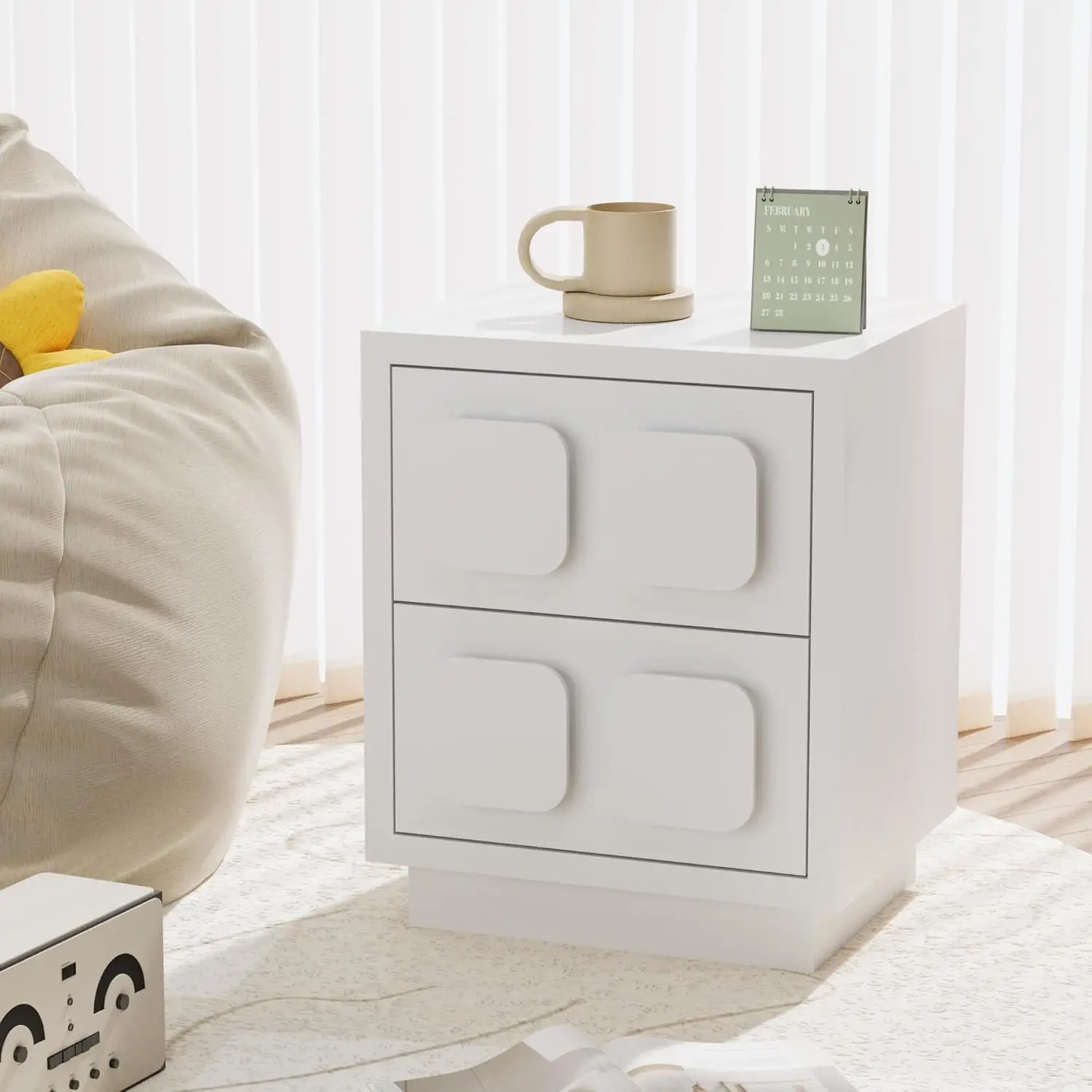 

White Nightstand 23.62'' Tall, Modern Night Stand with 2 Drawers for Bedroom, Large Side End Table Chocolate Bedside Night Table