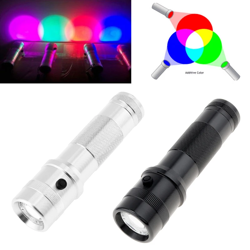Lampe de Poche Multicolore 10 en 1, Rouge, Vert, Bleu, Multi-Documents, RGBW, Torche pour l'Observation Nocturne, la Pêche, la Randonnée